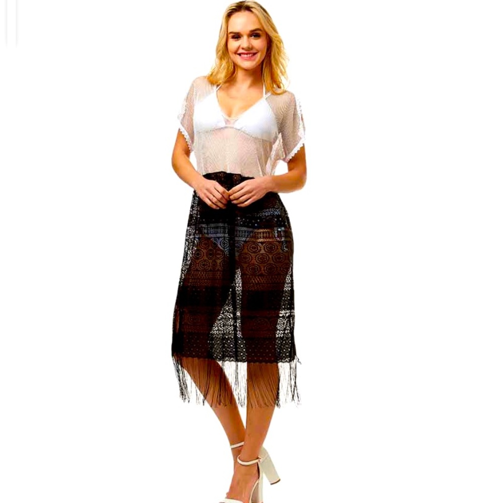 Sheer Lace Fringe Cover Up